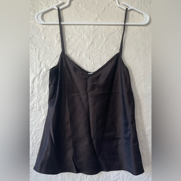 MaxMara Silk Blend Spaghetti Strap V-Neck Tank Top Dark Brown; size 8 - Picture 1 of 5